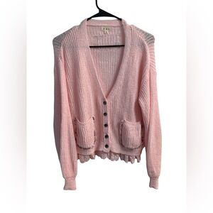 POL Pink Lace Trim Cardigan | Coquette Core • Soft Girl • Romantic Spring | M